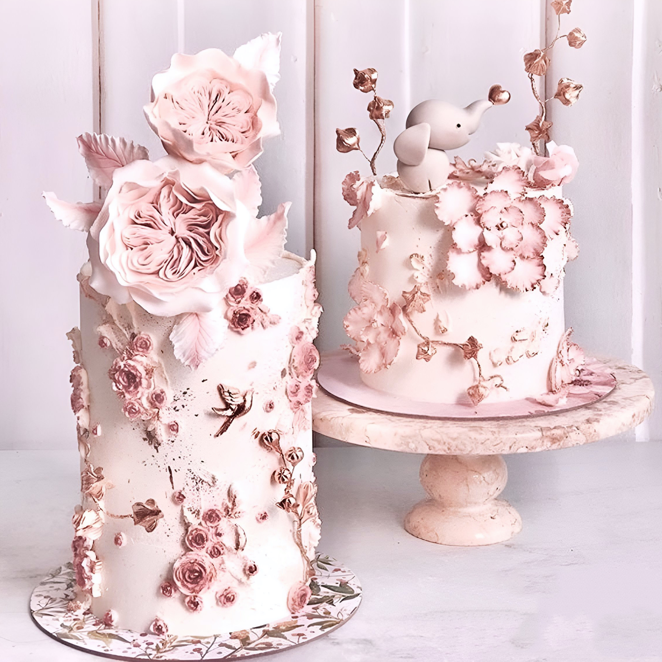 Two cakes decorated with fondant